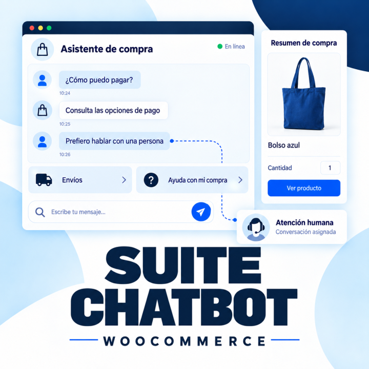 Suite Chatbot para WooCommerce: consultas de compra y toma de conversación por atención humana